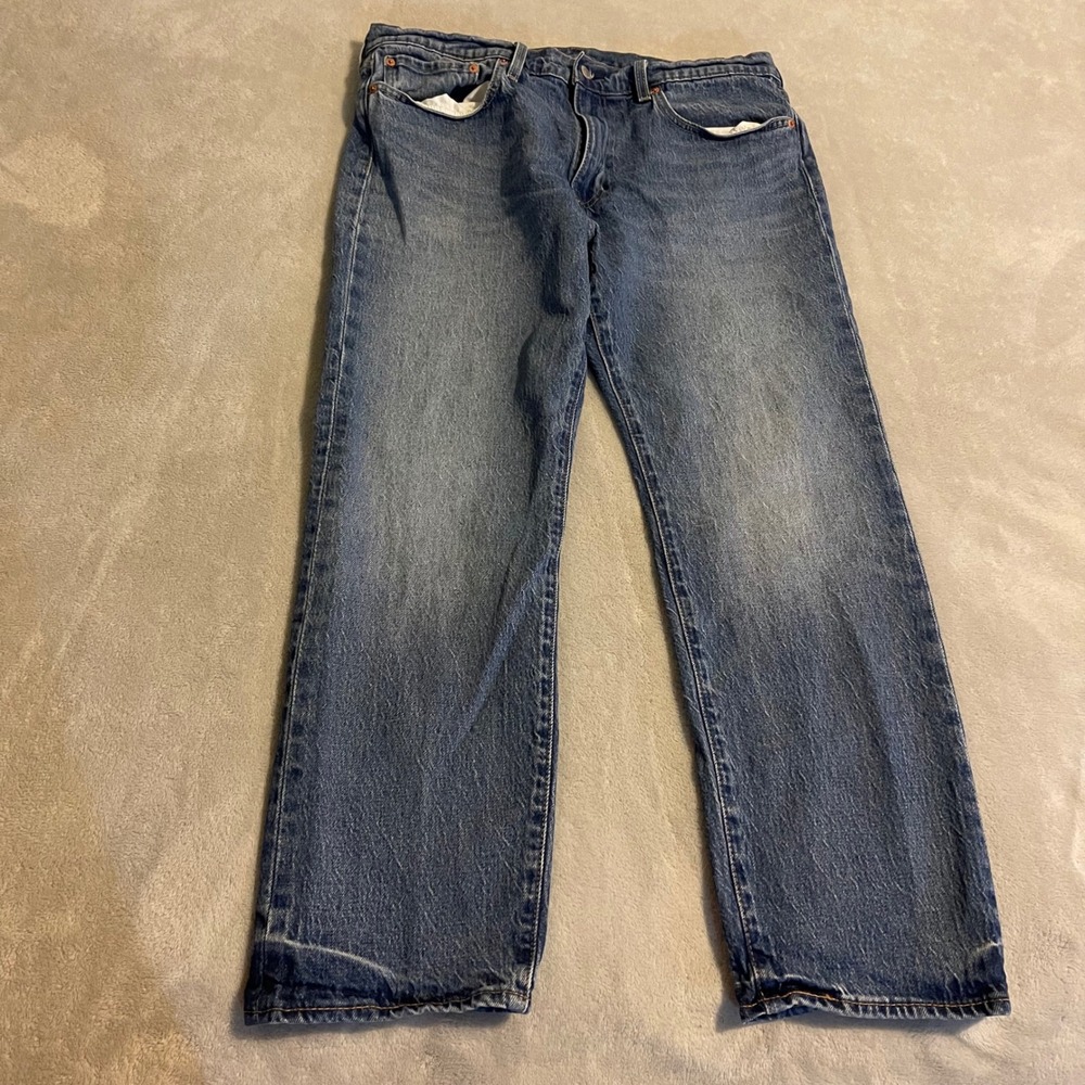 Levi Strauss Premium Men's W36 L30 Blue Wash Straight Cotton Blend Jeans (36x28)